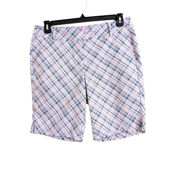 Callaway Opti Dri Golf Shorts Womens Size 10 Pink Blue Plaid Check Pockets - Picture 1 of 4